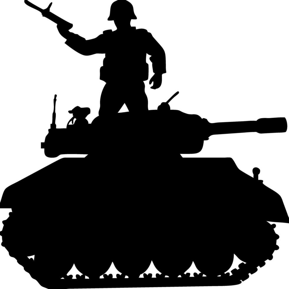 Soldier Silhouette on Military Tank for Posters and Decorations vector