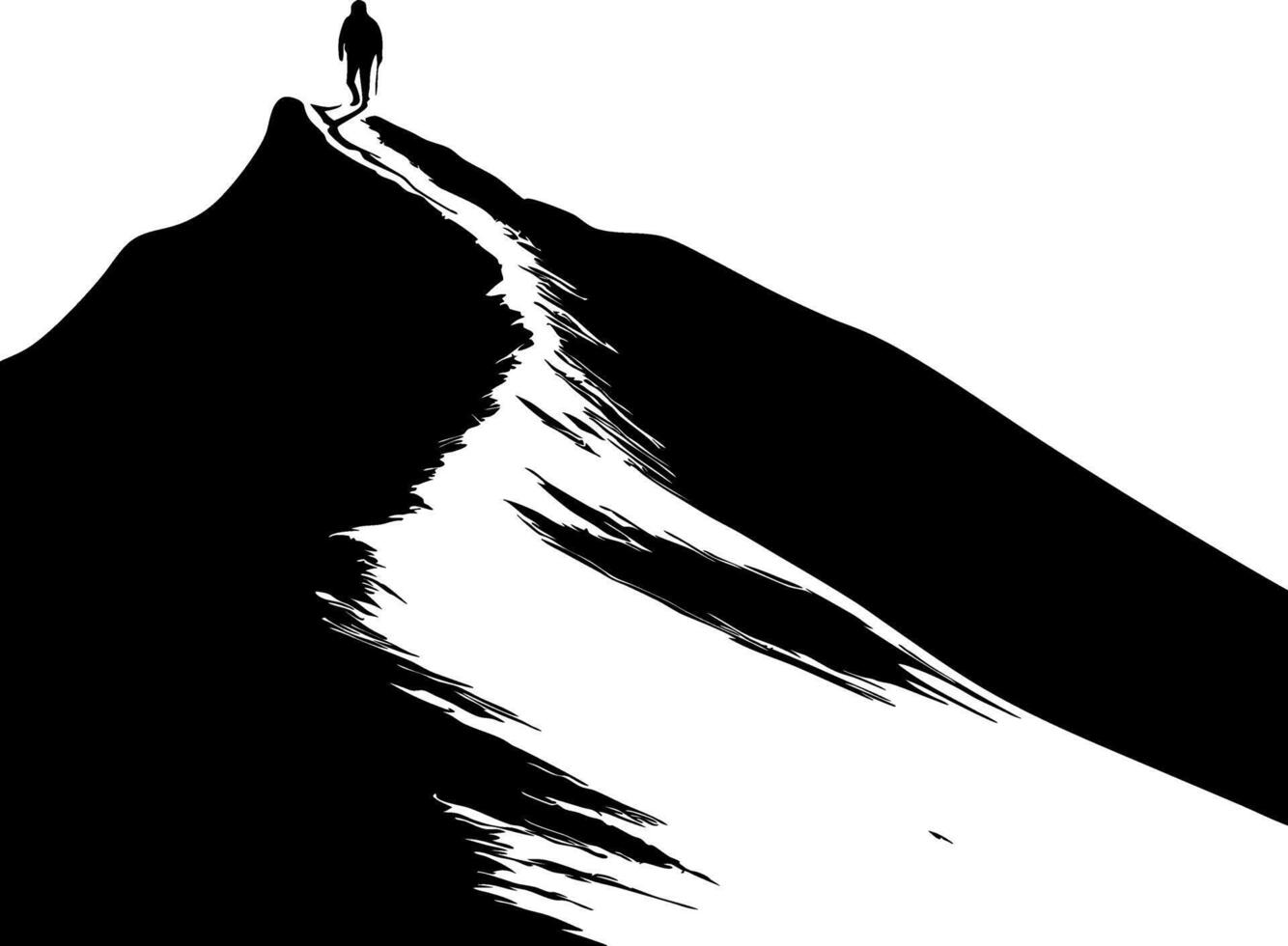 Solitary Hiker Silhouette on Mountain Peak Illustration for Adventure Inspiration vector