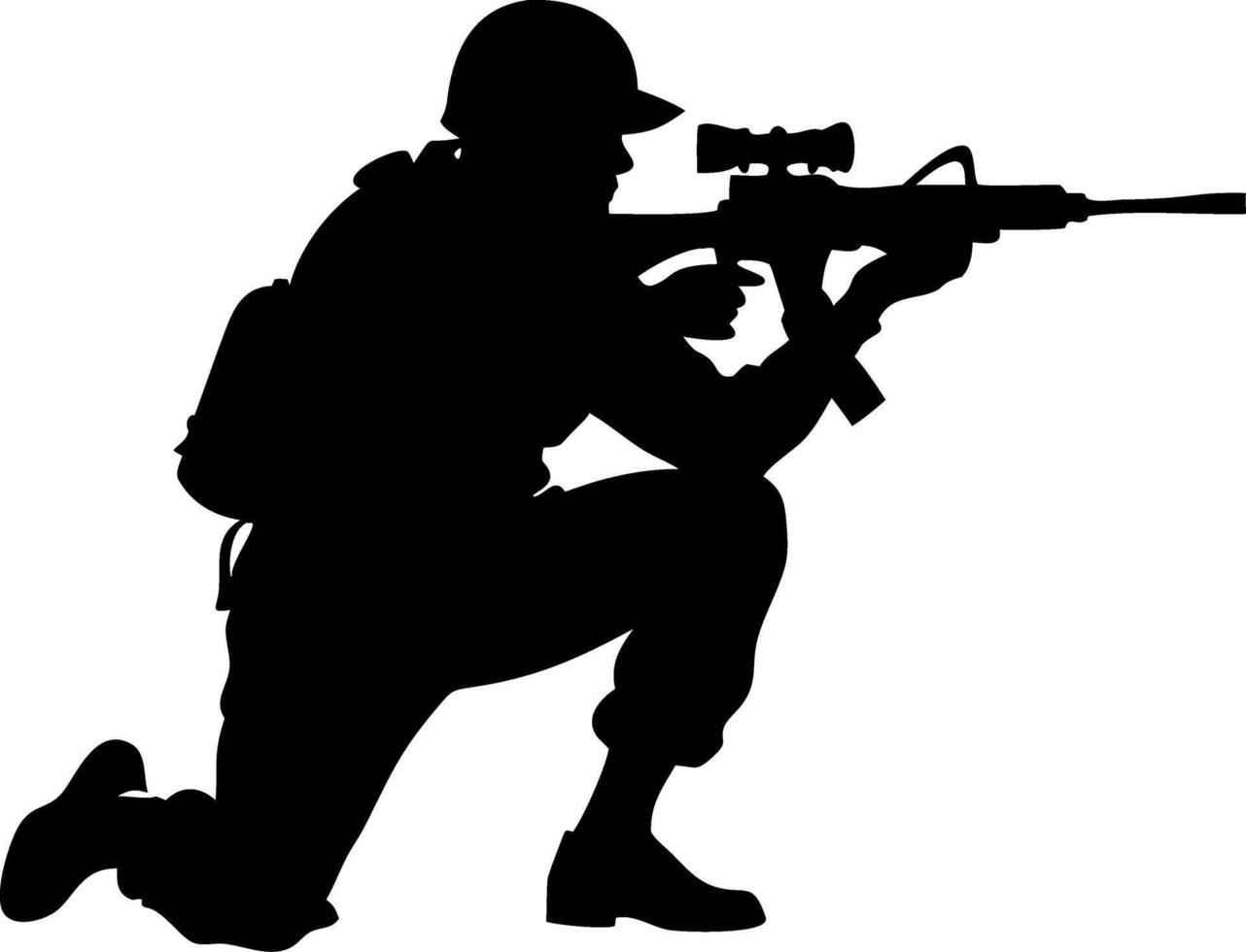 Soldier Silhouette with Rifle in Action Pose for Military Art and Design vector