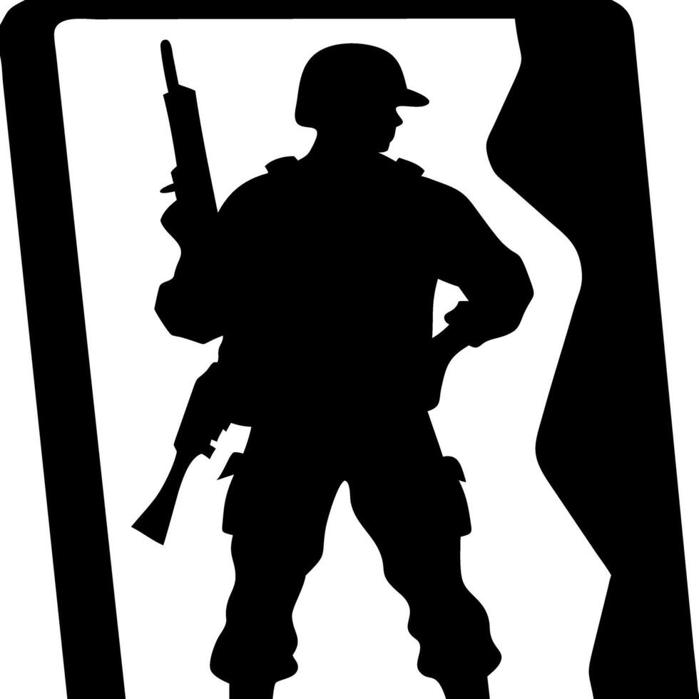 Soldier Silhouette Military Figure with Rifle Standing vector
