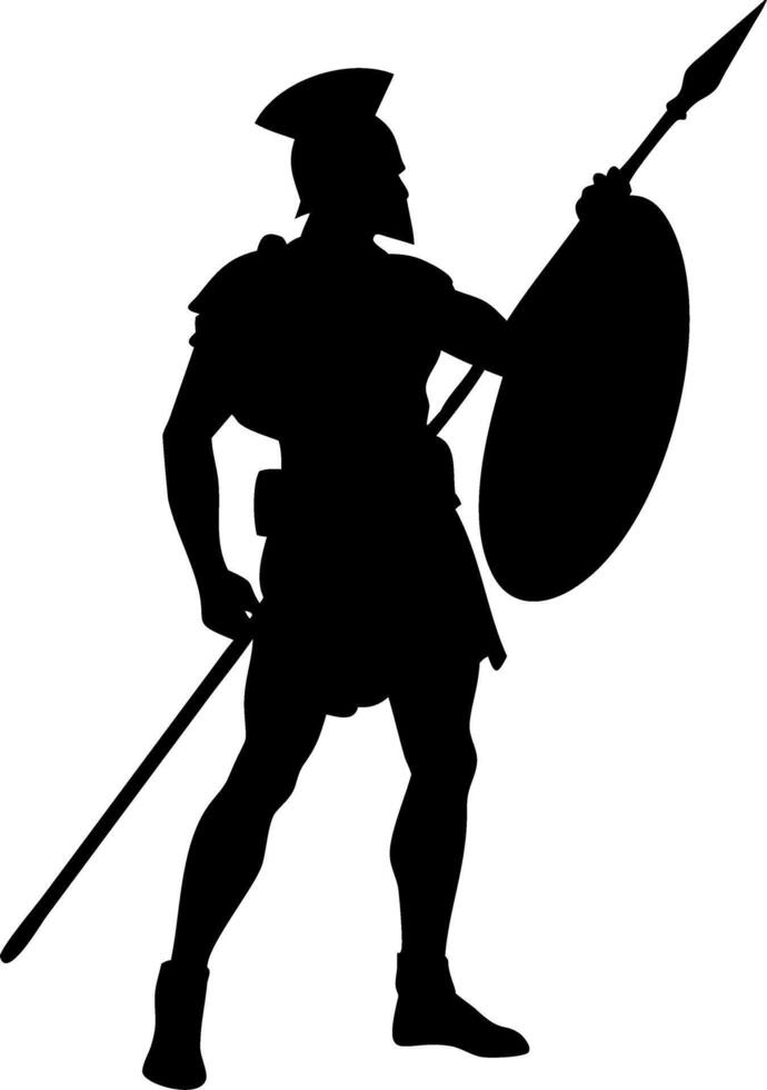 Spartan Warrior Silhouette Holding Spear and Shield for Art Projects and Designs vector