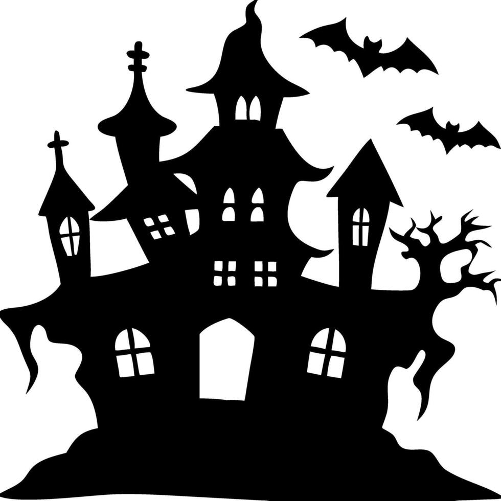 Spooky Haunted House Illustration with Flying Bats vector