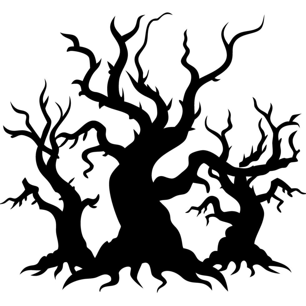 Spooky Silhouette of Twisted Bare Trees for Halloween or Dark Fantasy Design vector