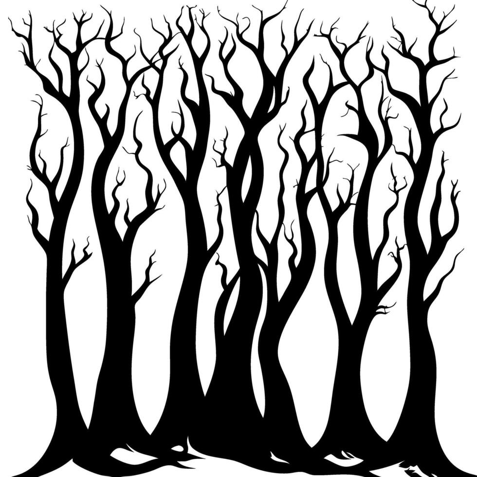 Spooky Silhouette Forest Trees Illustration for Halloween Themes vector