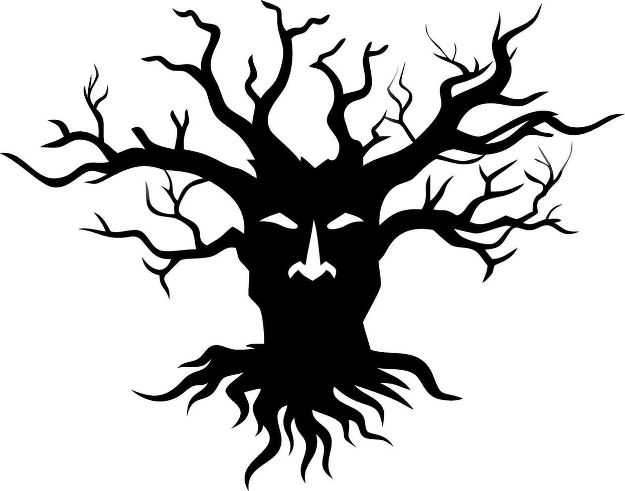 Spooky Tree with Human Face for Halloween Decor and Tattoos vector