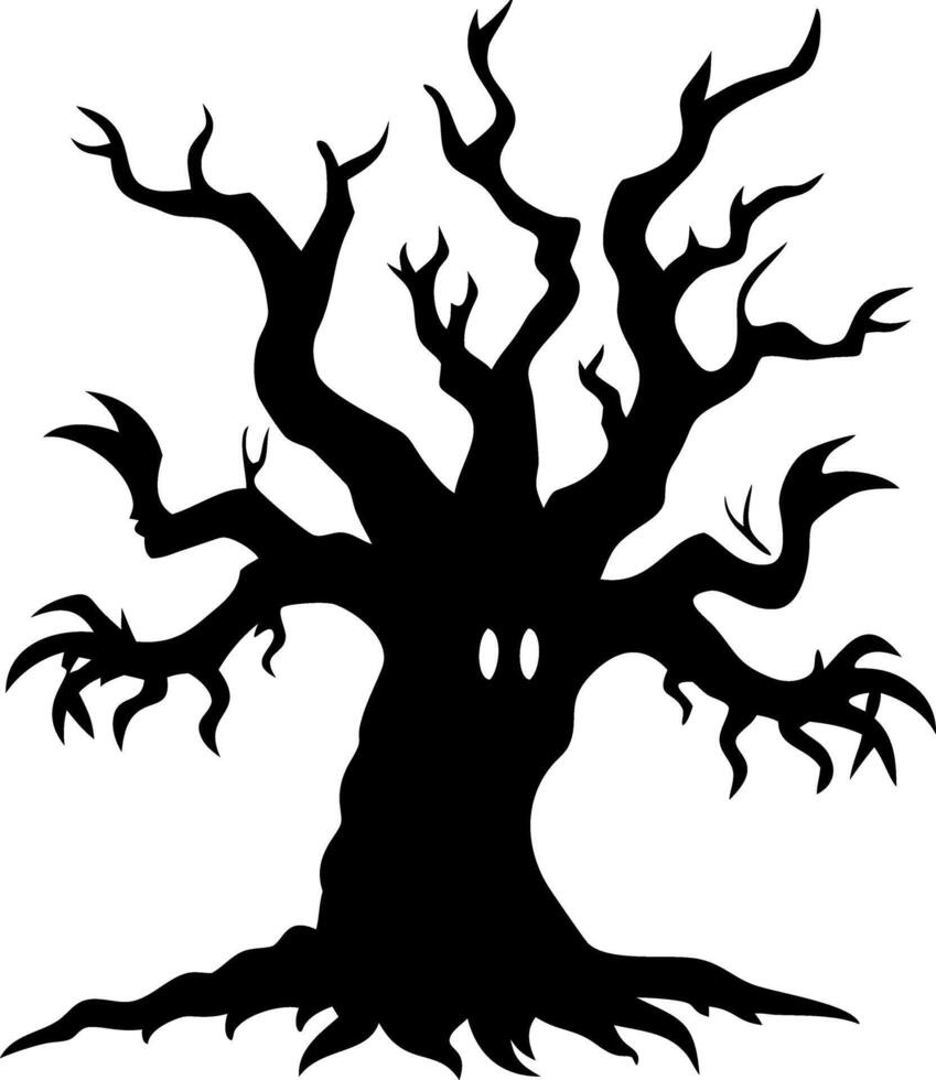 Spooky Tree Silhouette Illustration for Halloween and Tattoo Designs vector