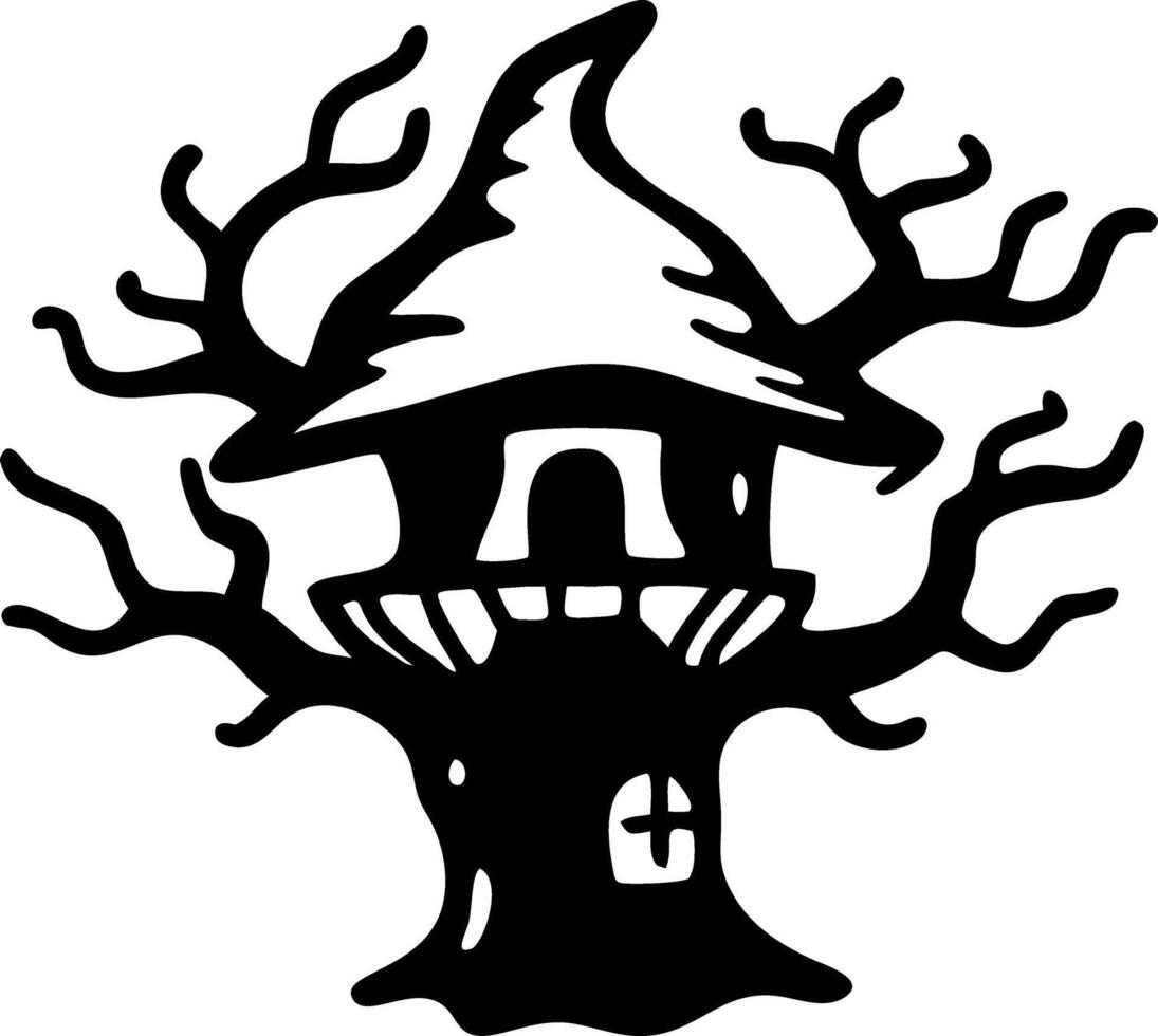 Spooky Treehouse Silhouette Art for Halloween Decorations and Crafts vector