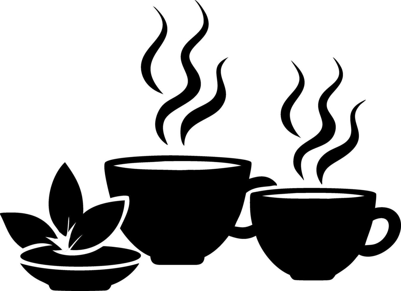 Steaming Tea and Coffee Cups with Herbal Leaves Art for Decor and Design vector