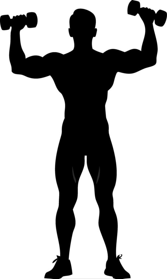 Strong Muscular Silhouette Lifting Dumbbells Fitness for Gym Motivation Art vector
