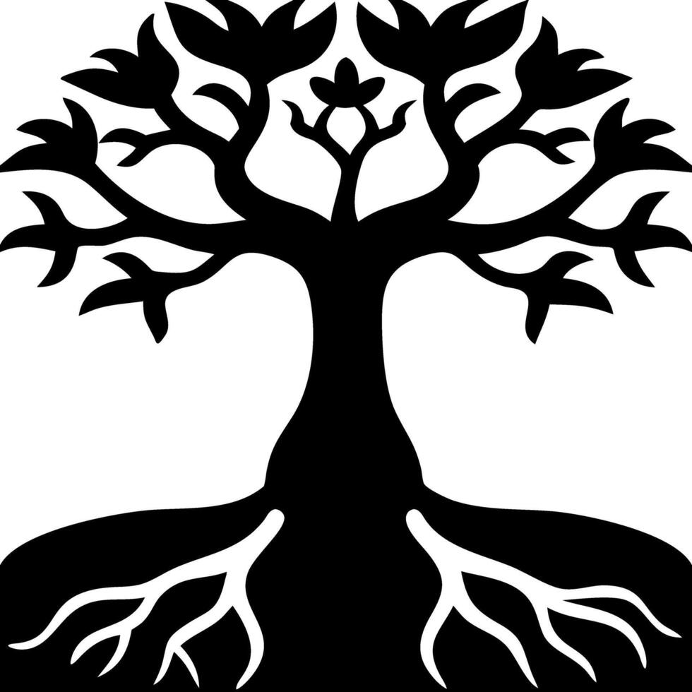 Stylized Tree Silhouette with Roots and Branches Design for Tattoos and Art Projects vector