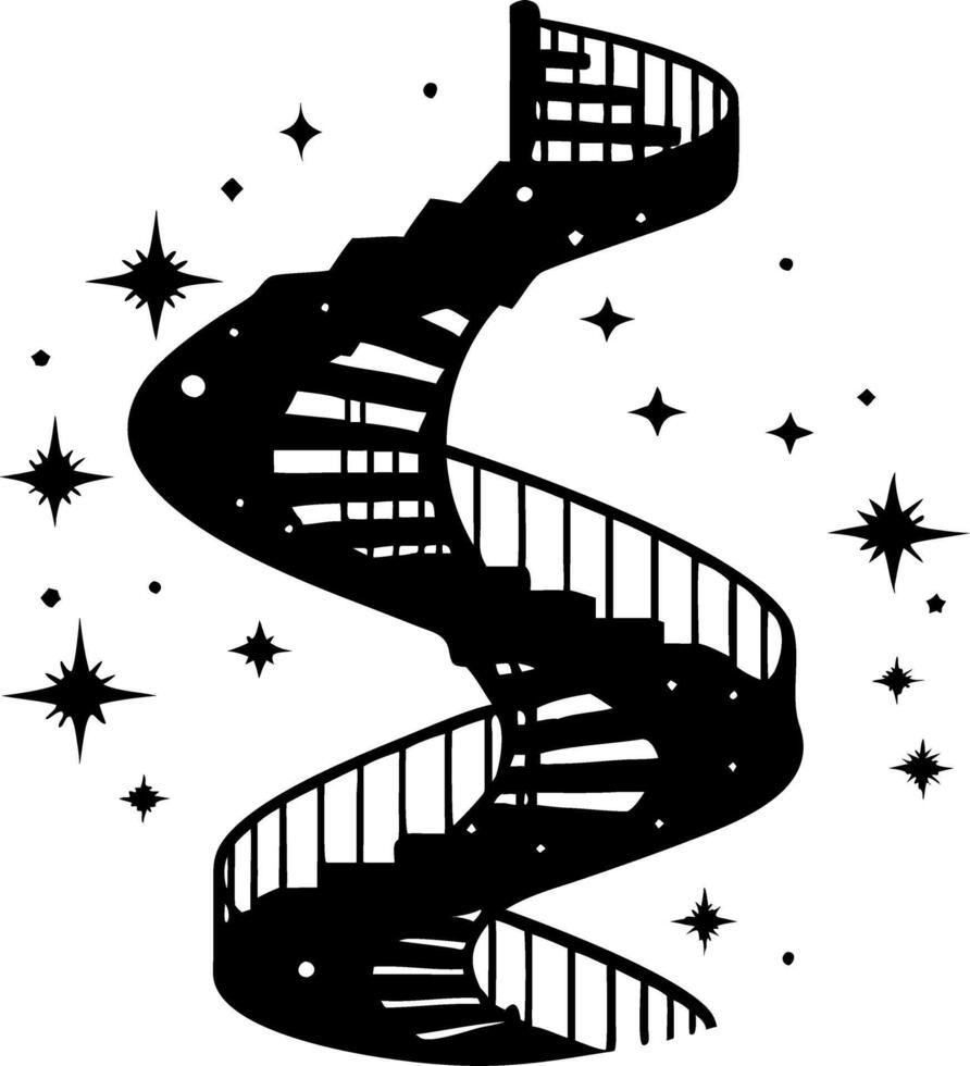 Stylized Spiral Staircase with Cosmic Stars Illustration for Tattoos and Wall Art vector