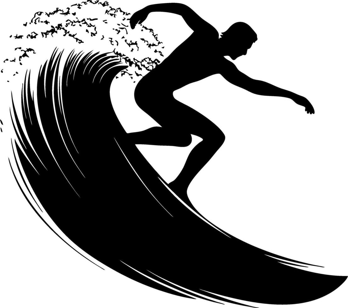 Surfer Silhouette Riding Ocean Wave for Design and Decor vector