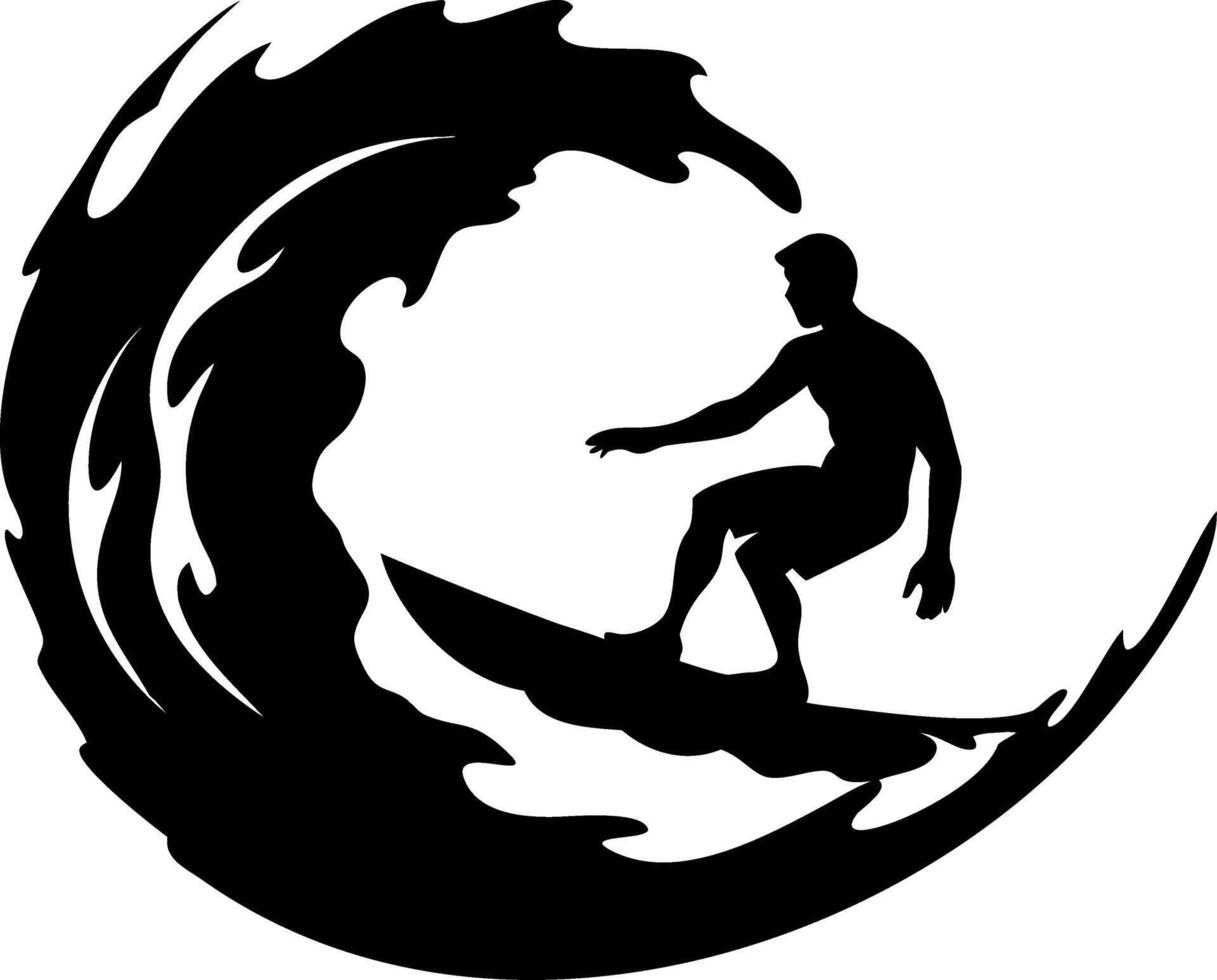 Surfer Riding Ocean Wave Silhouette for Tattoo and Graphic Design vector