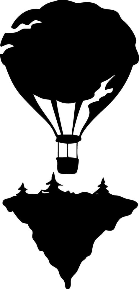 Surreal Floating Island with Hot Air Balloon Silhouette Art for Creativity and Design vector