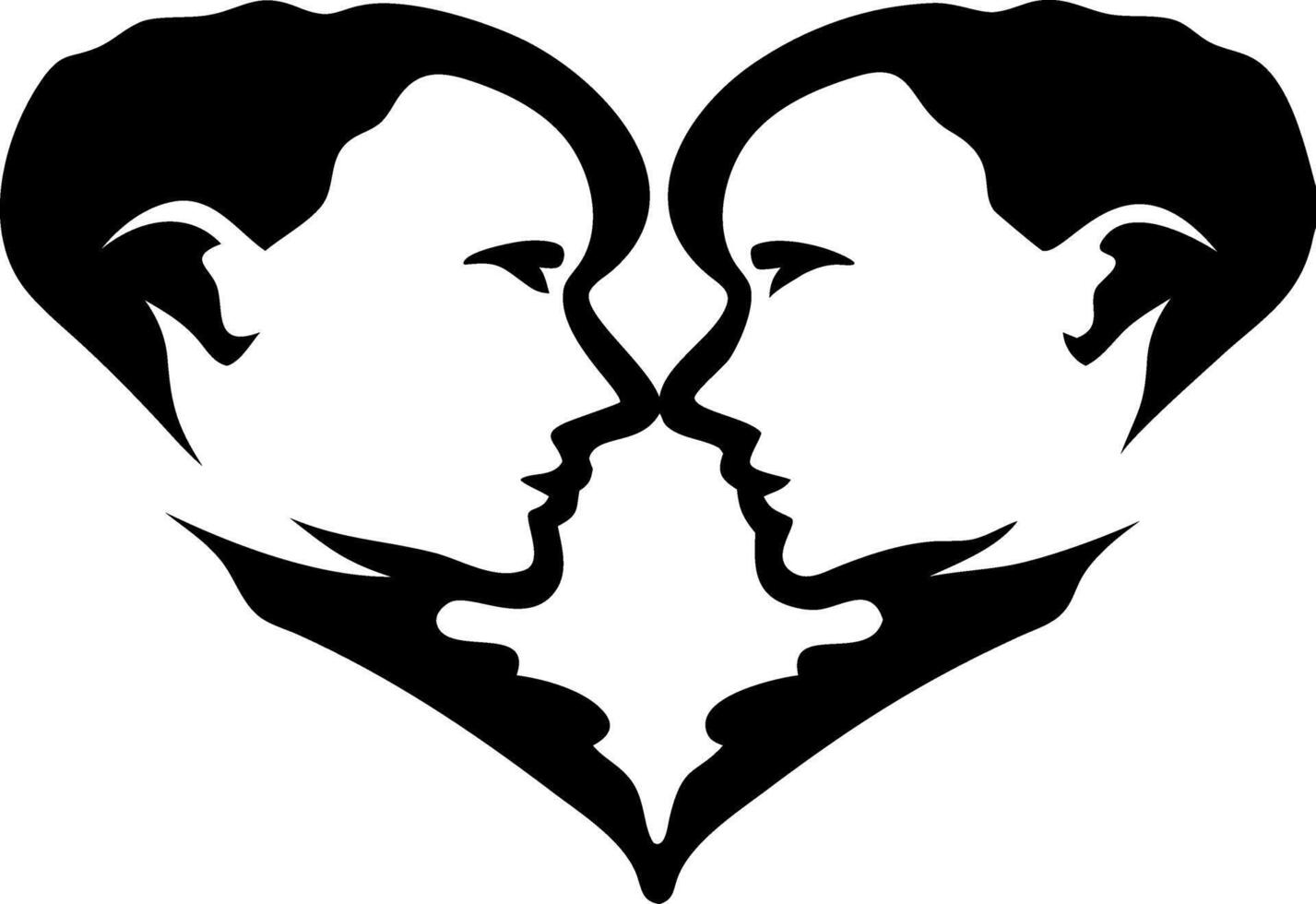 Symmetrical Face Silhouette Heart Design for Tattoos and Art Projects vector