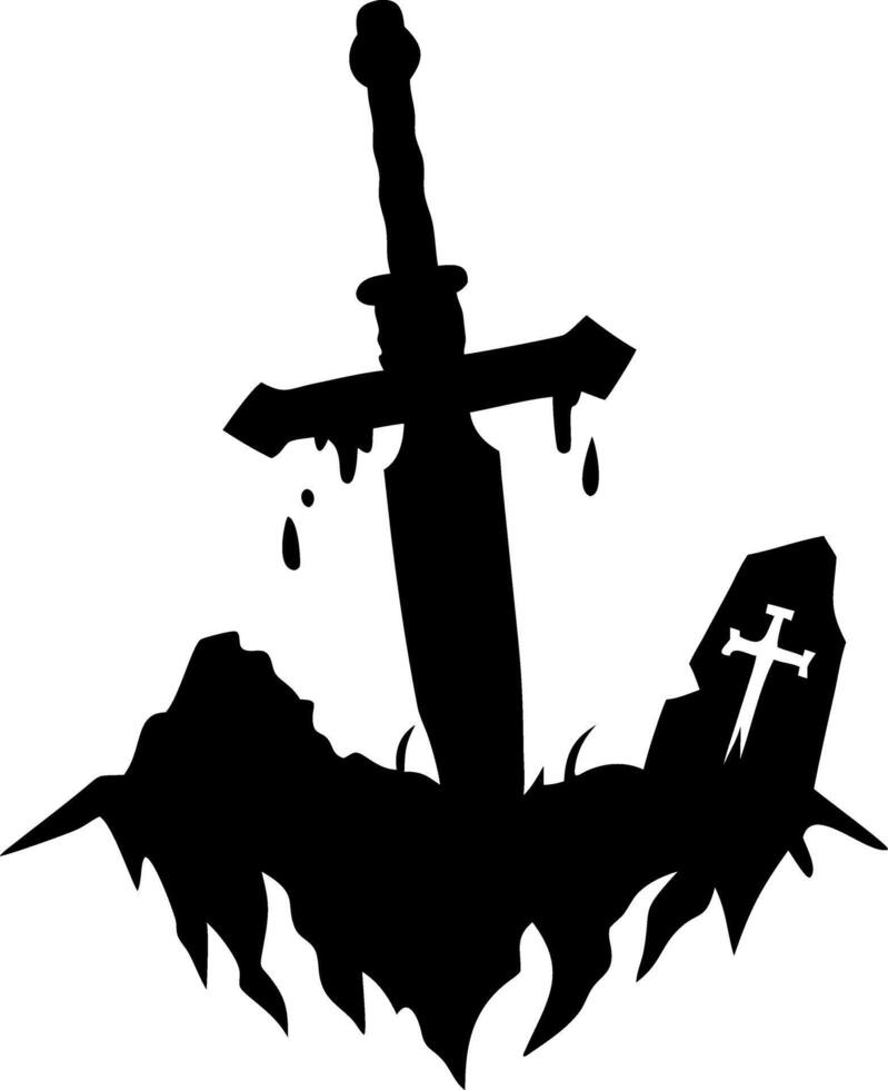 Sword Pierced Grave Silhouette Art for Gothic Designs and Tattoos vector