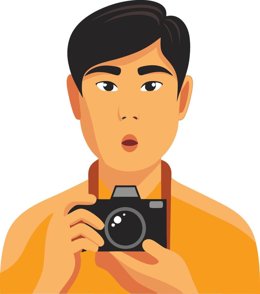 Surprised grapher Holding Camera Illustration for Design Projects vector