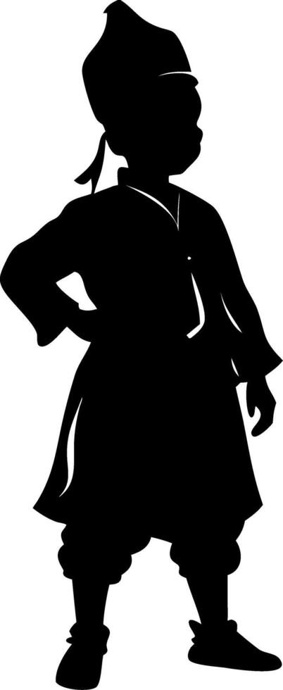 Traditional Child Silhouette in Hat and Robe for Cultural Design Projects vector