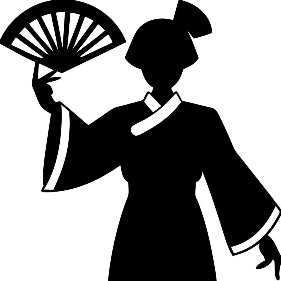 Traditional Japanese Geisha Silhouette with Fan Perfect for Tattoo or Coloring Book Designs vector