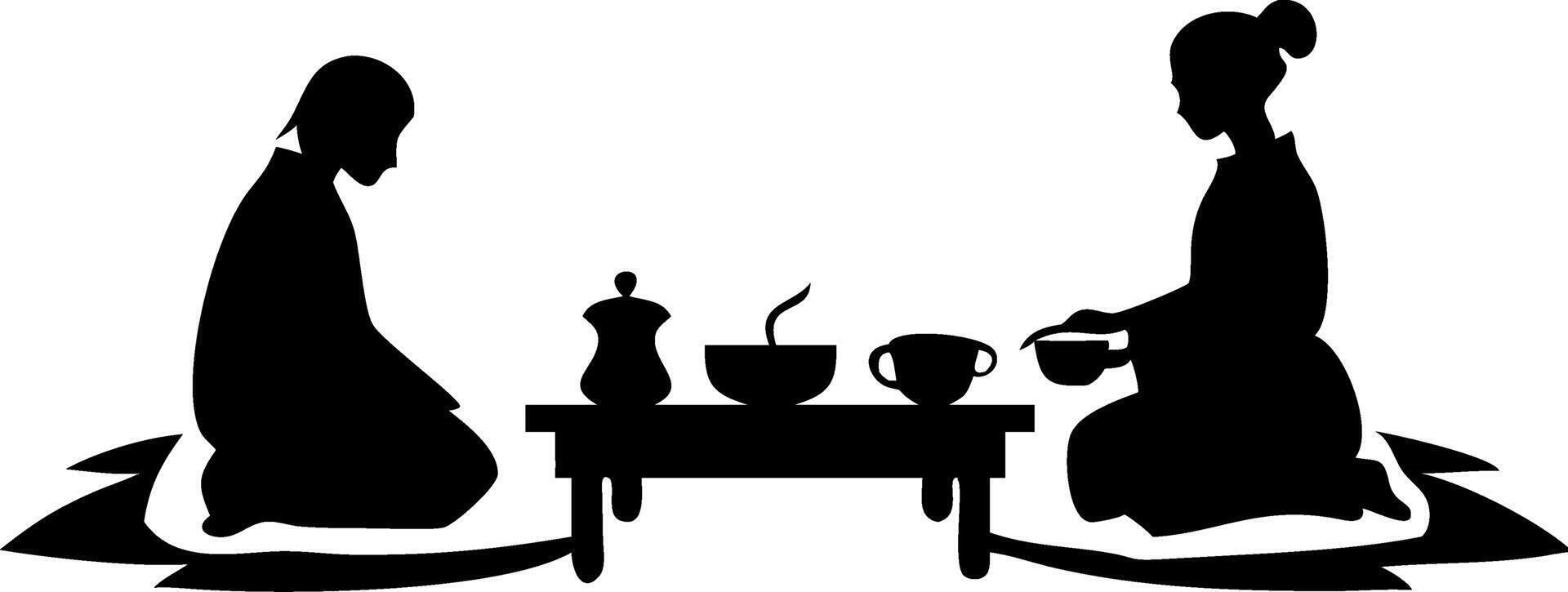 Traditional Japanese Tea Ceremony Silhouette Oriental Culture Illustration vector