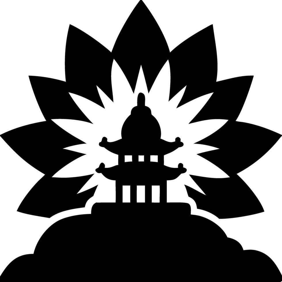 Traditional Pagoda Silhouette with Lotus Flower in Art for Illustrations and Designs vector