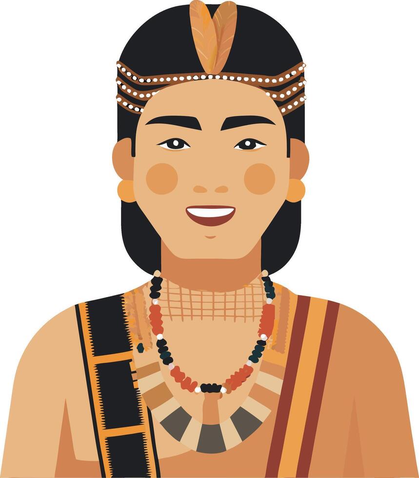 Traditional Tribal Portrait Illustration with Ornamental Costume and Jewelry vector