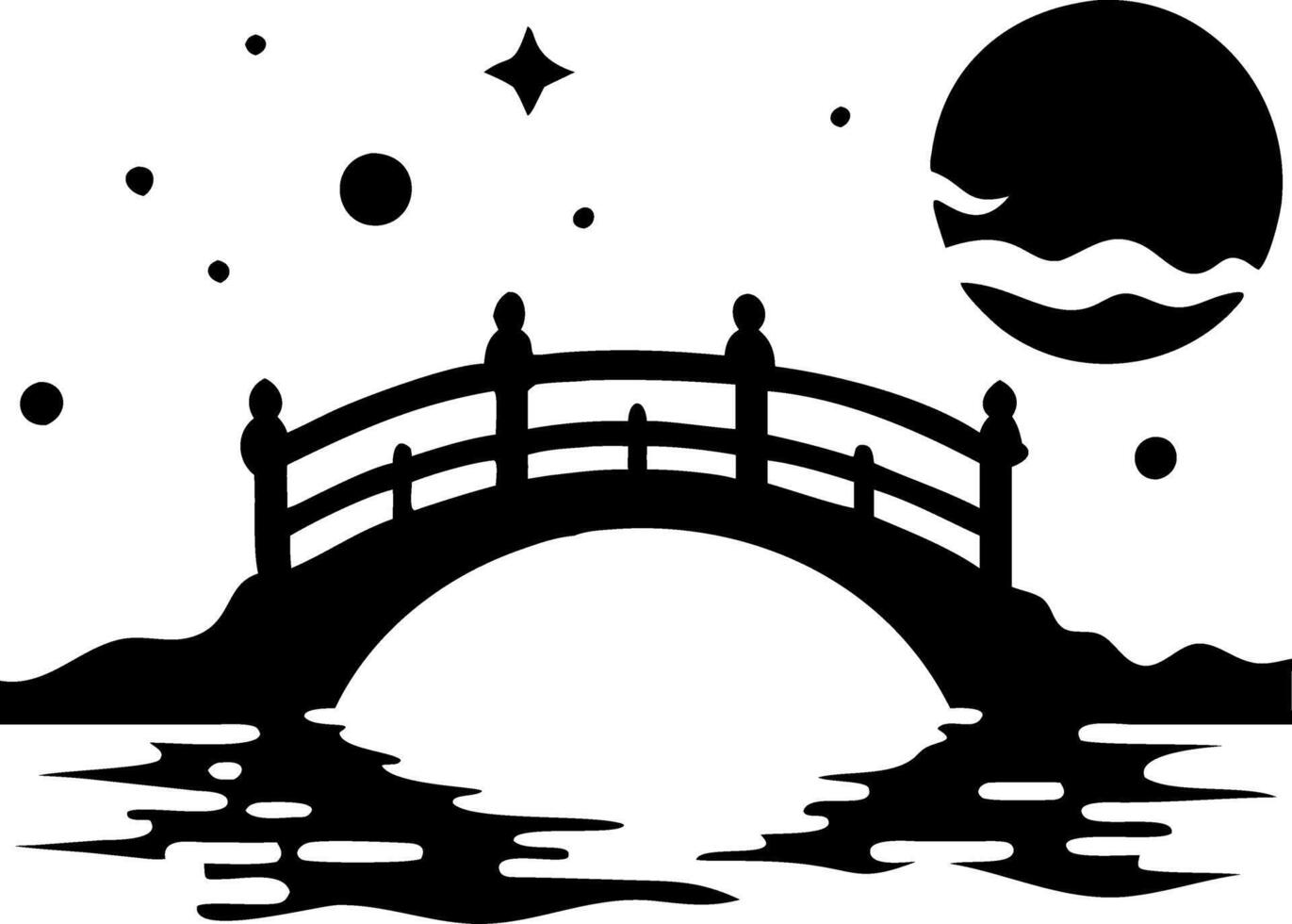 Tranquil Night Sky Bridge Silhouette Over Water Illustration vector