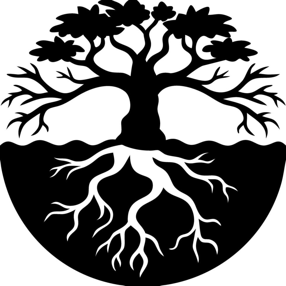 Tree of Life Silhouette with Roots for Nature and Growth Themes vector
