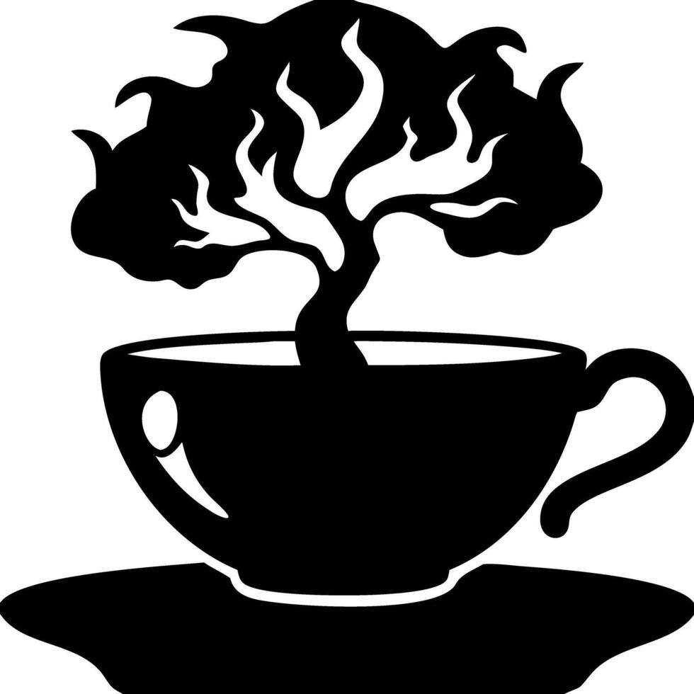 Tree Growing from Coffee Cup Silhouette for Creative Design vector
