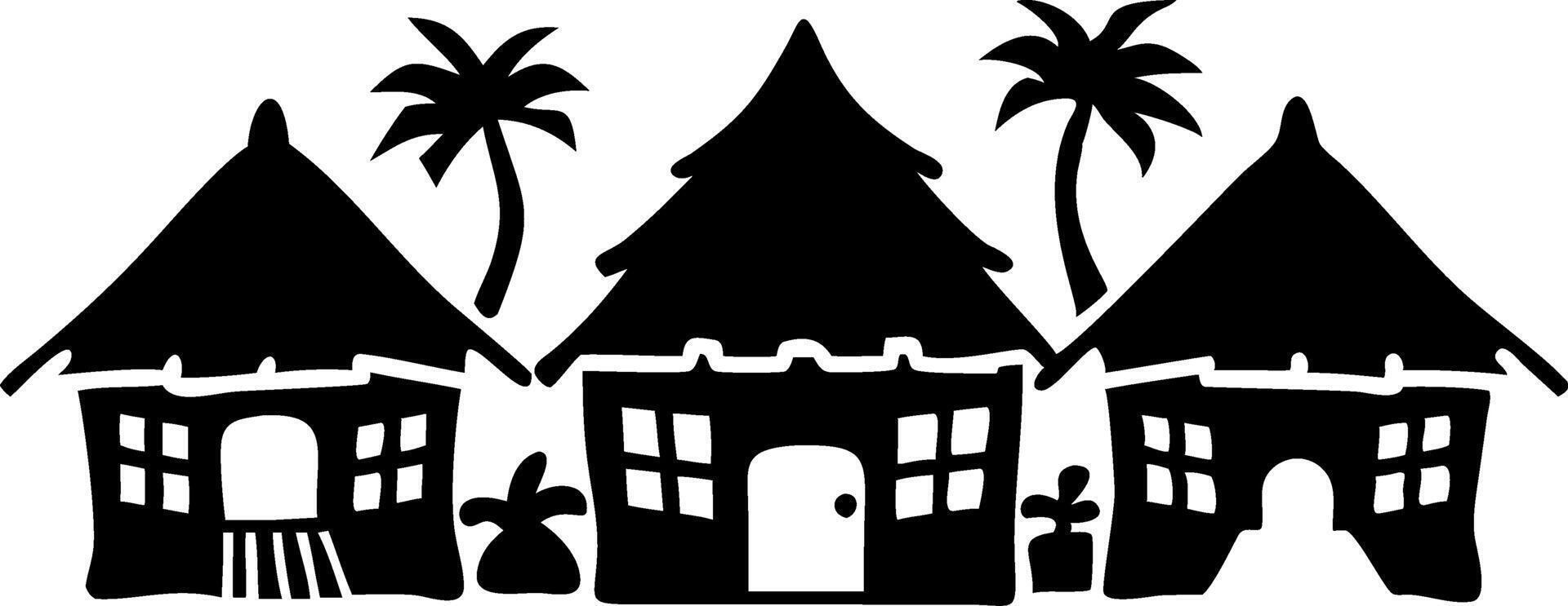 Tropical Hut Village with Palm Trees Silhouette for Crafting and Decoration vector