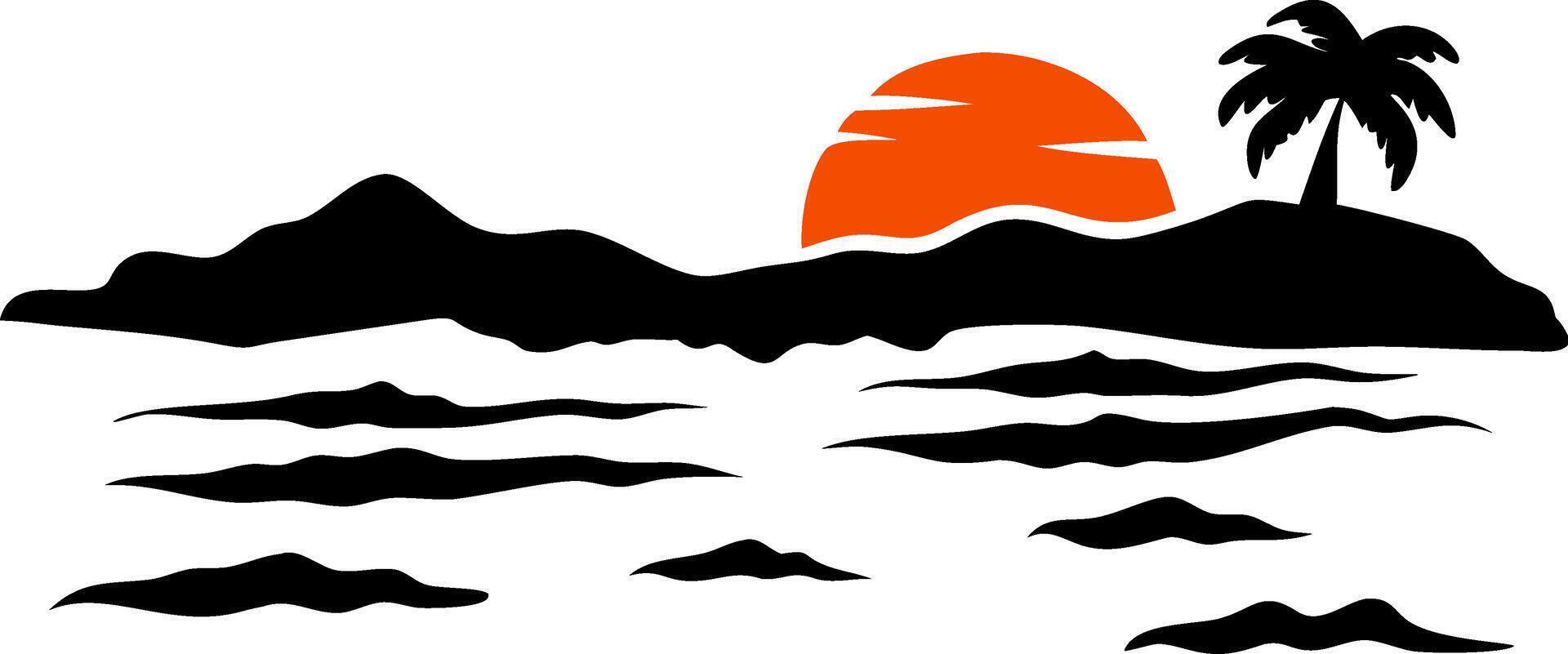 Tropical Sunset Art with Island Silhouette Perfect for Wall Art vector