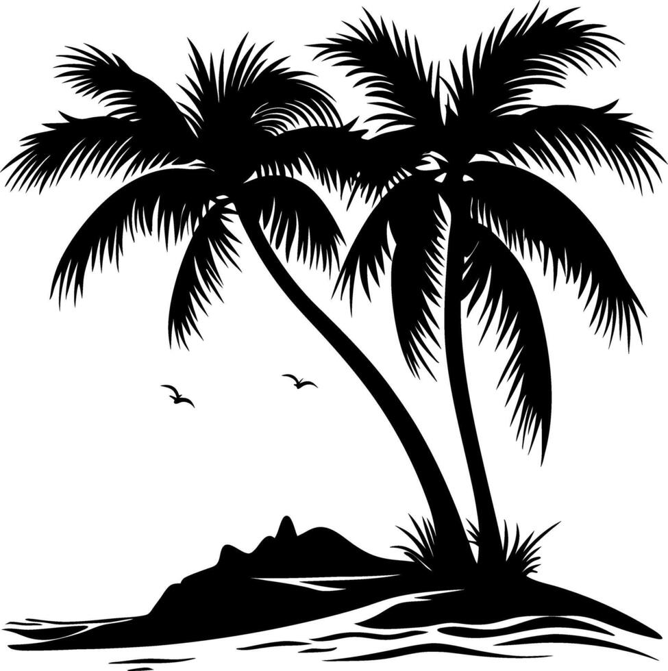 Tropical Palm Trees on Island Silhouette for Decorative Design and Tattoo Art vector