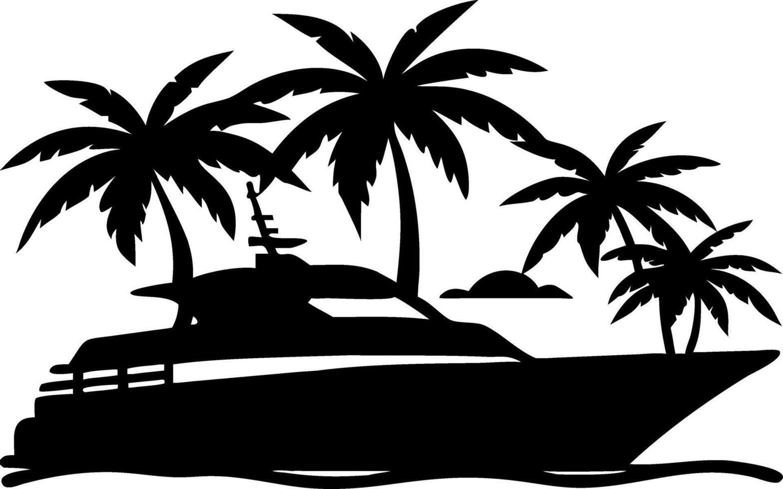 Tropical Yacht and Palm Trees Silhouette for Nautical Design Projects vector