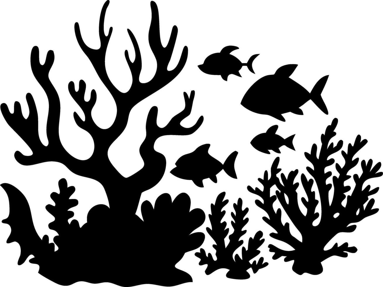 Underwater Coral Silhouette with Fish for Marine Design and Coloring Books vector