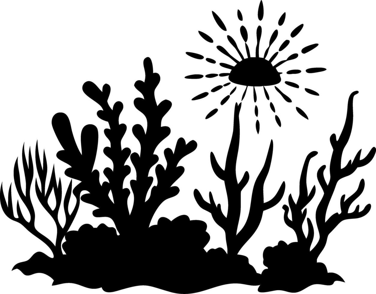 Underwater Coral Silhouette with Sunburst Design for Art and Decor vector