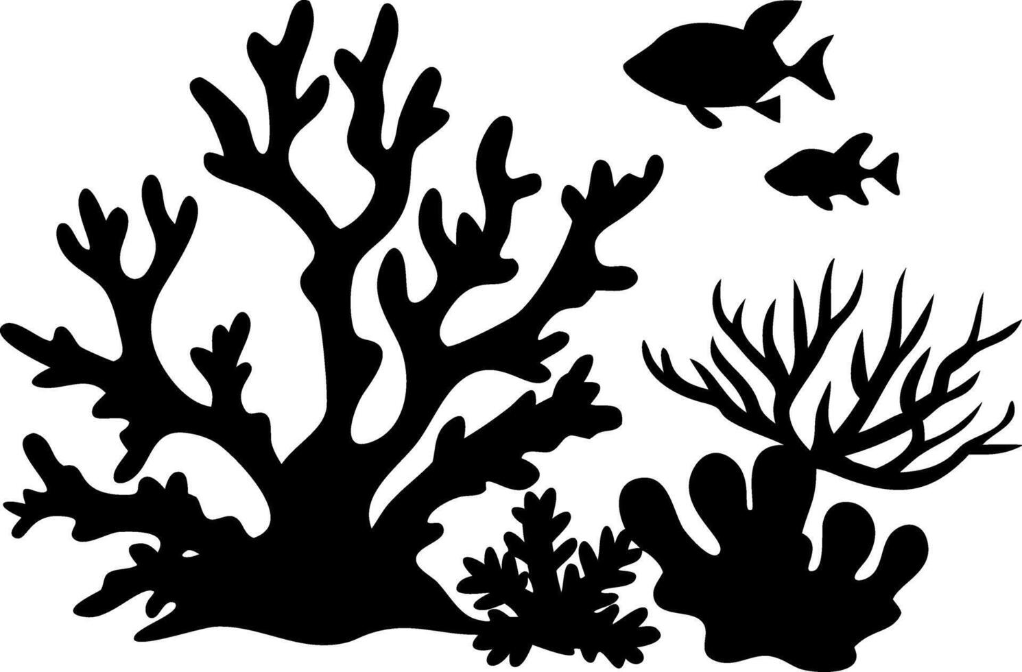 Underwater Coral Reef Silhouette with Fish for Art and Design vector