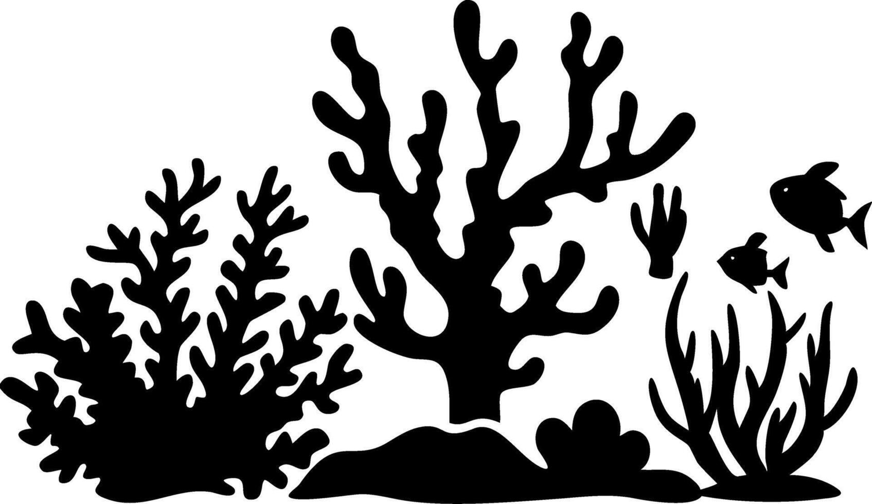 Underwater Coral Reef Illustration with Fish Silhouette Art vector
