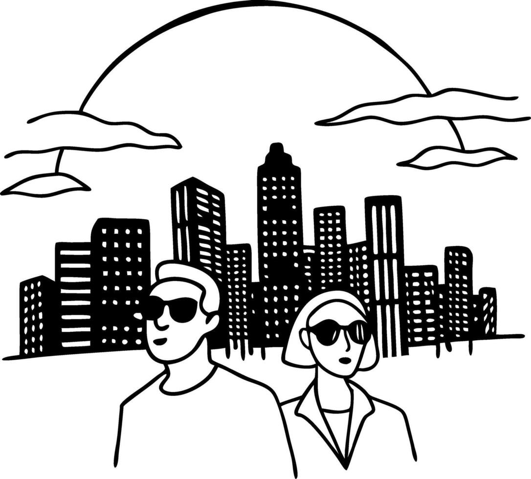 Urban Cityscape Couple Illustration Perfect for Posters and Wall Art vector