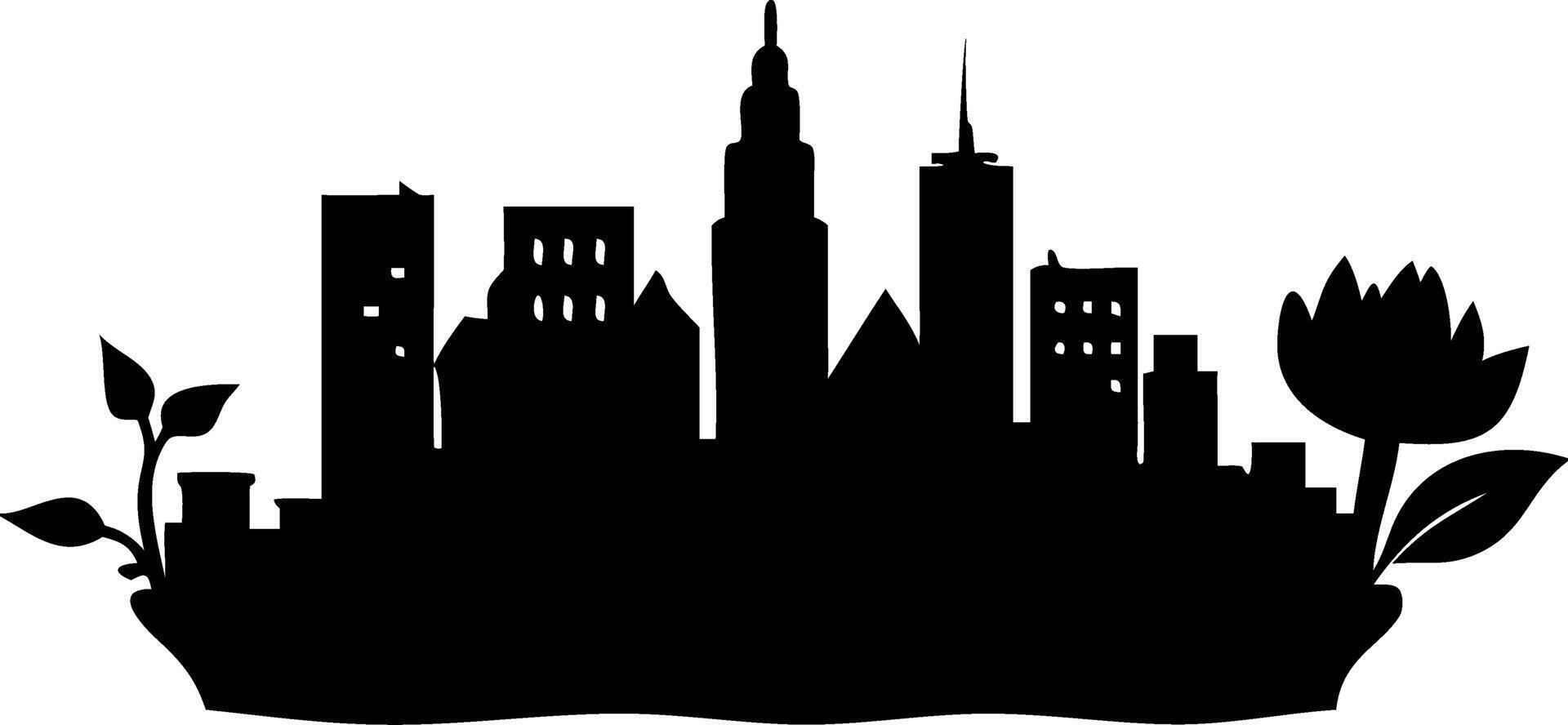 Urban Cityscape Silhouette with Nature Elements for Illustrations and Designs vector