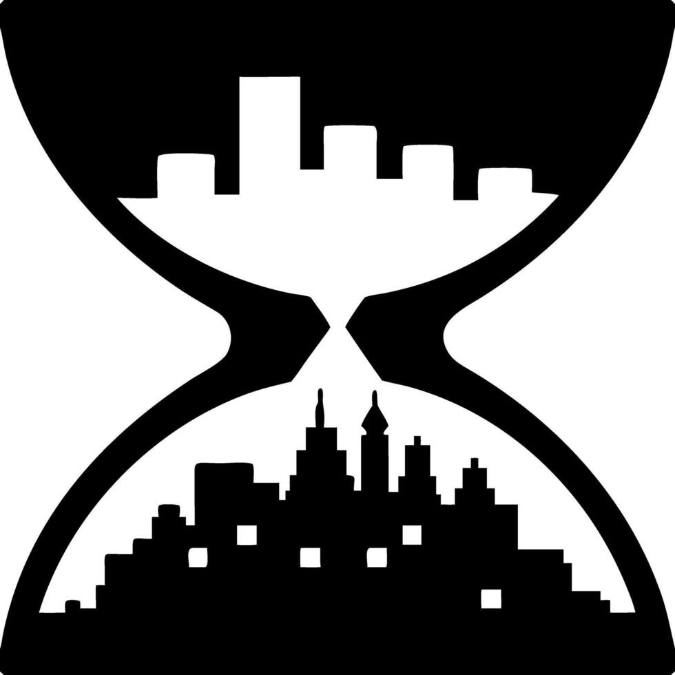 Urban Cityscape in Hourglass Symbolizing Time and Urbanization vector
