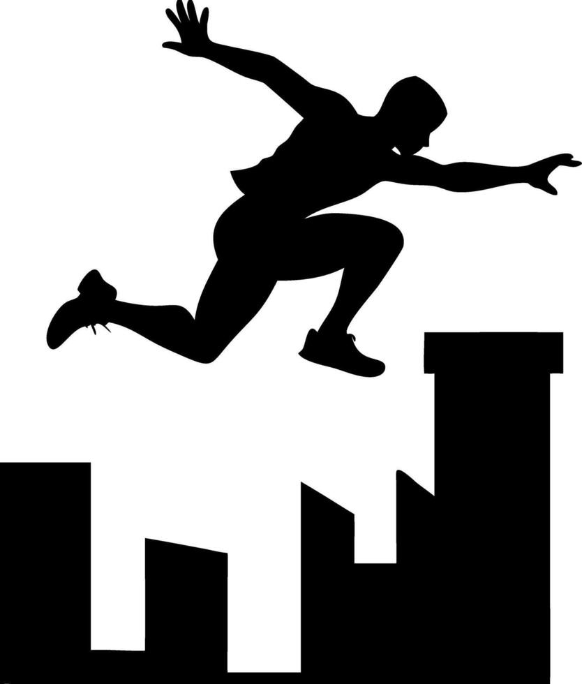 Urban Parkour Silhouette Athlete Jumping Across Rooftops Art vector