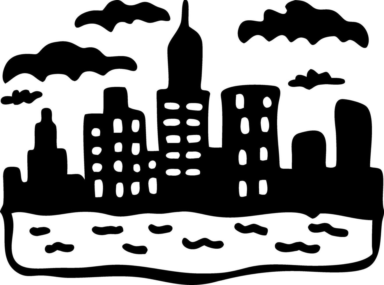 Urban Skyline Silhouette with Skyscrapers and Clouds Illustration vector