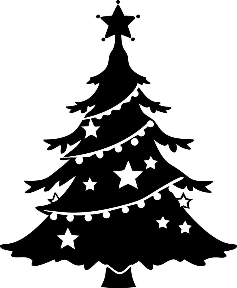 Christmas Tree Silhouette with Stars and Lights for Holiday Designs and Crafts vector