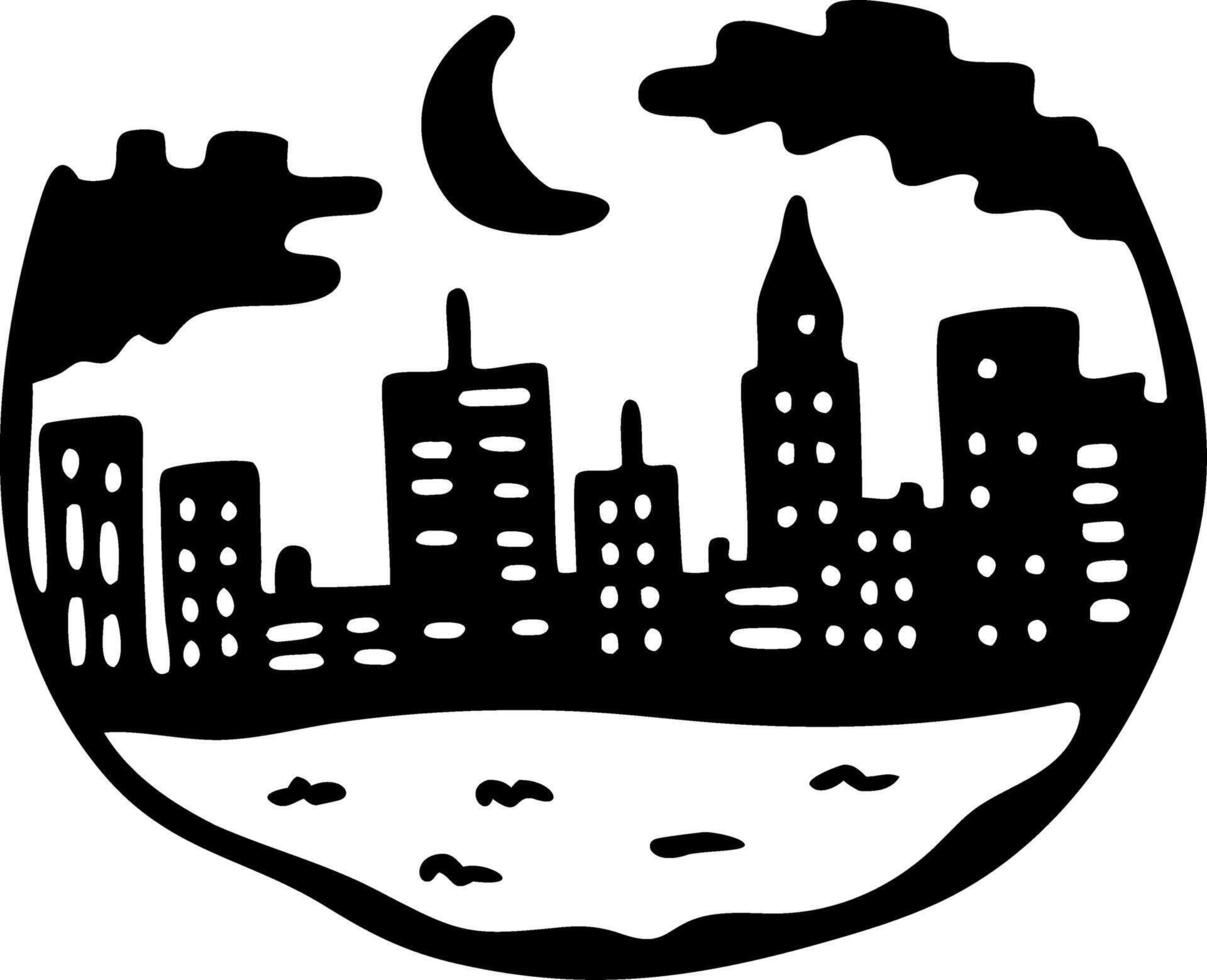 City Skyline Silhouette with Moon and Clouds for Artistic Design vector