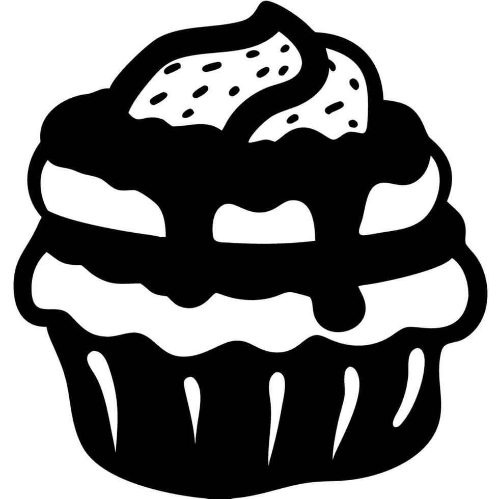 Cupcake Silhouette with Icing for Bakery Designs and Coloring Books vector