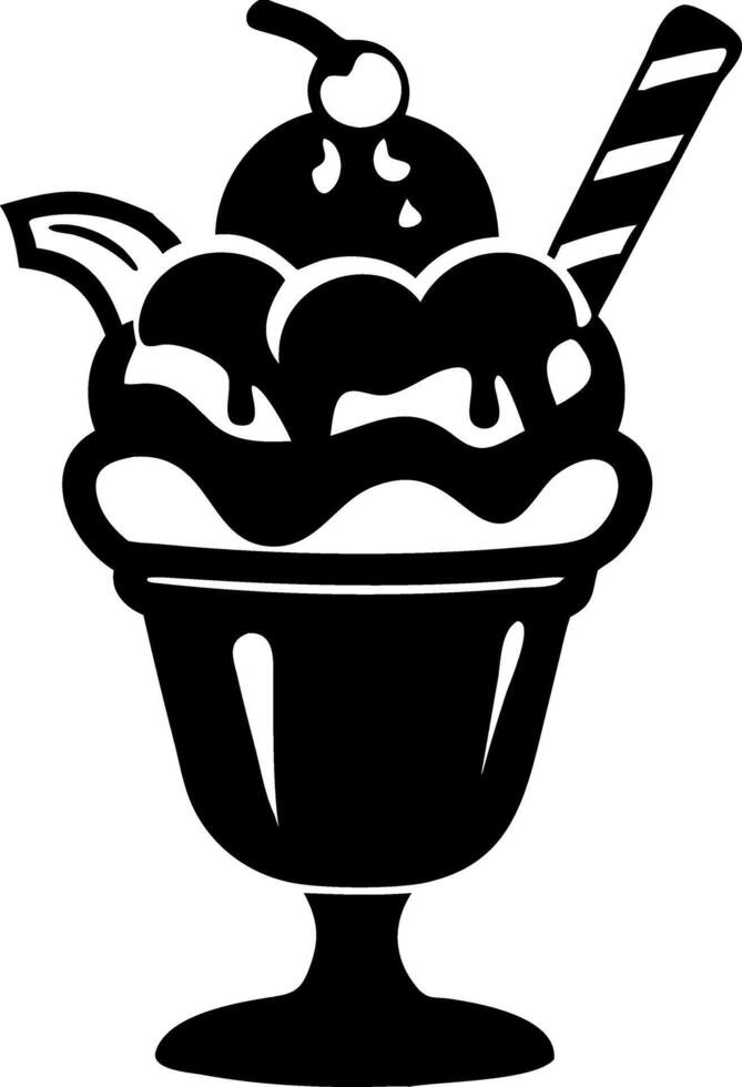 Ice Cream Sundae Silhouette with Cherry and Wafer for Dessert Design and Decoration vector