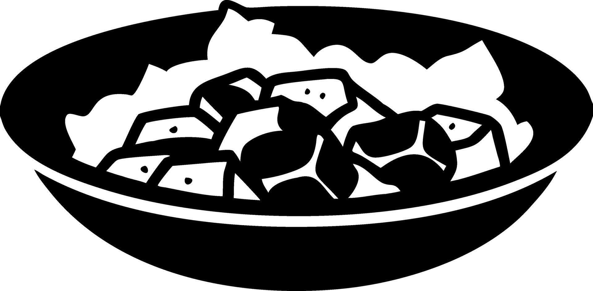 Illustration Black Bowl of Cubed Salad Perfect for Recipe Books and Restaurant Menus vector