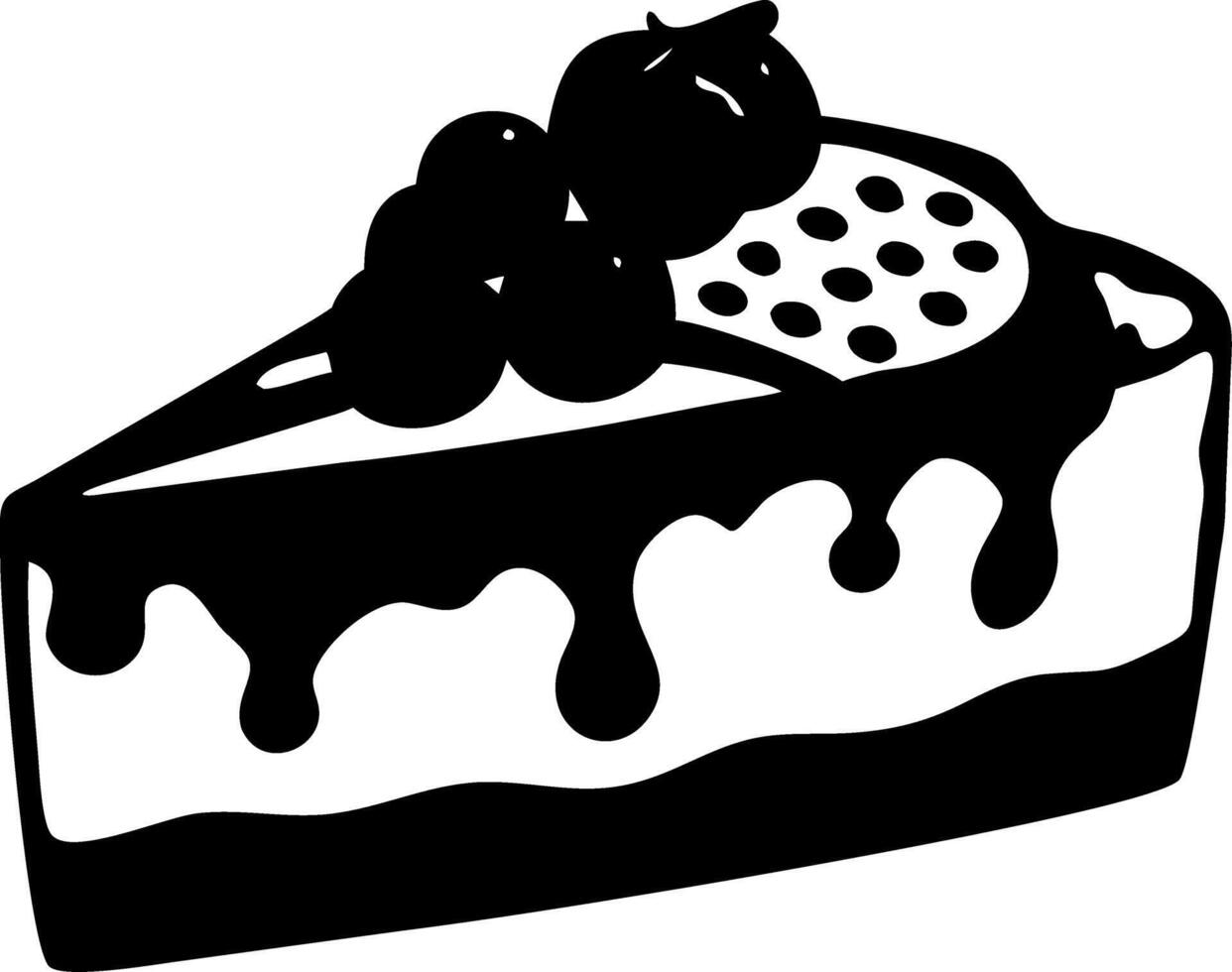 Illustration Black Silhouette Slice of Cake with Berries Topping Dessert Art vector