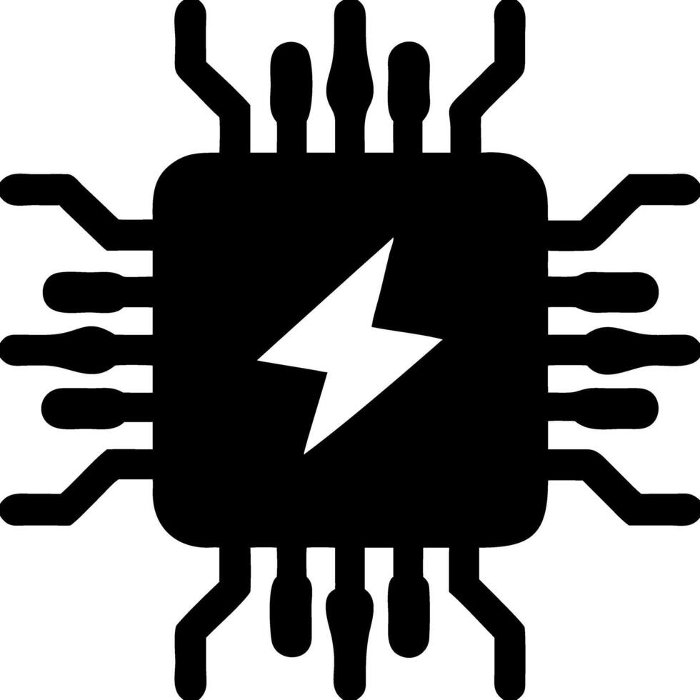 Illustration Black Microchip with Lightning Bolt Symbol for Technology and Electronics Design vector