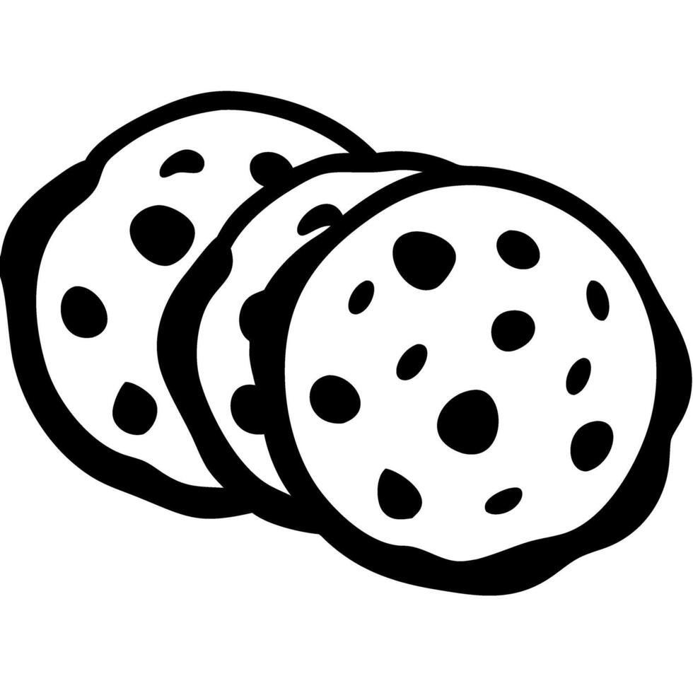 Illustration Chocolate Chip Cookies Black Outline Art for Coloring Books Posters vector
